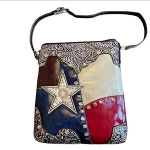 P&G Leather Texan Patriotic Crossbody Purse 12x13"